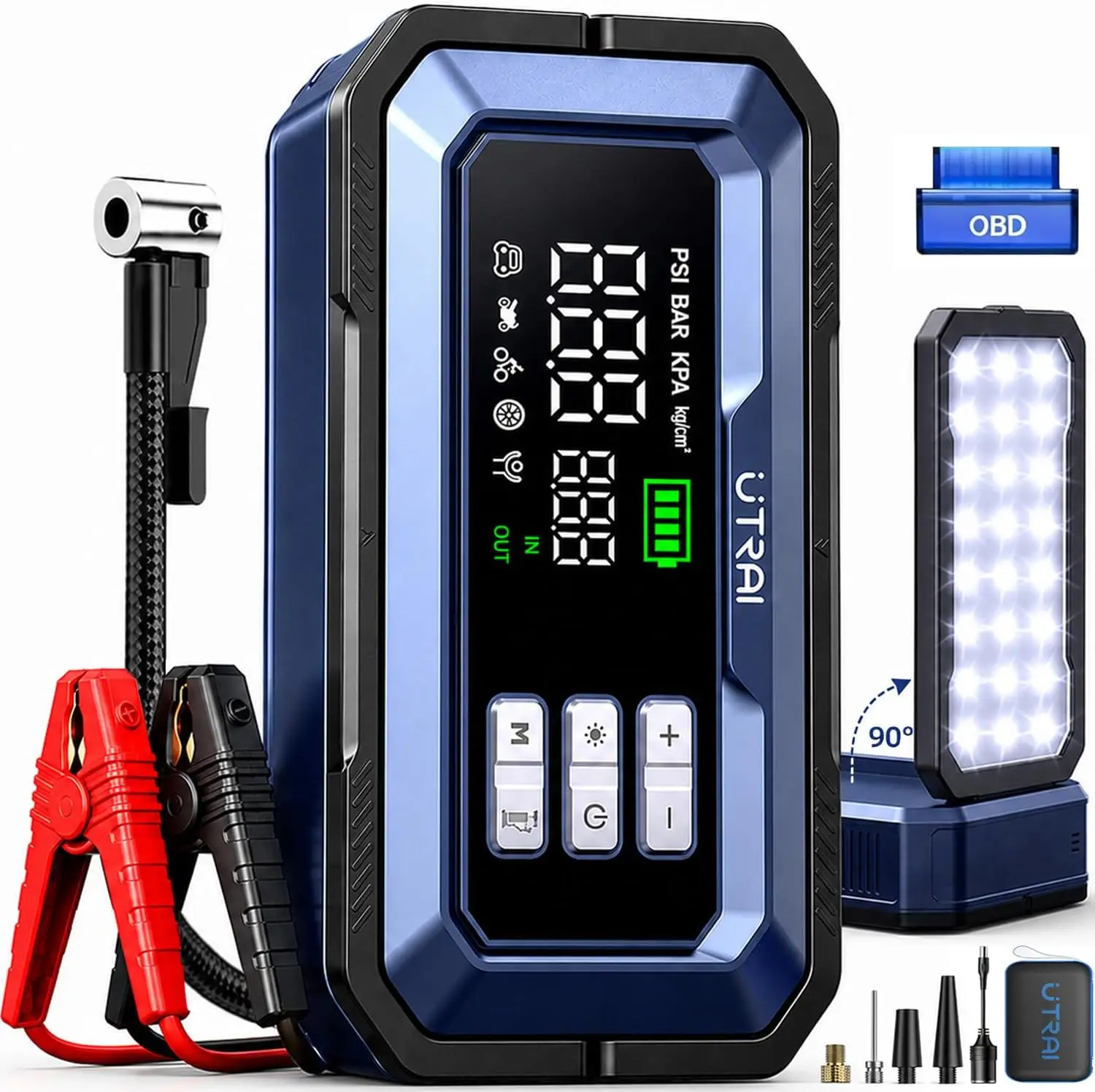 Car Portable Tire Inflator - Jump Starter with Air Compressor,8000A Portable