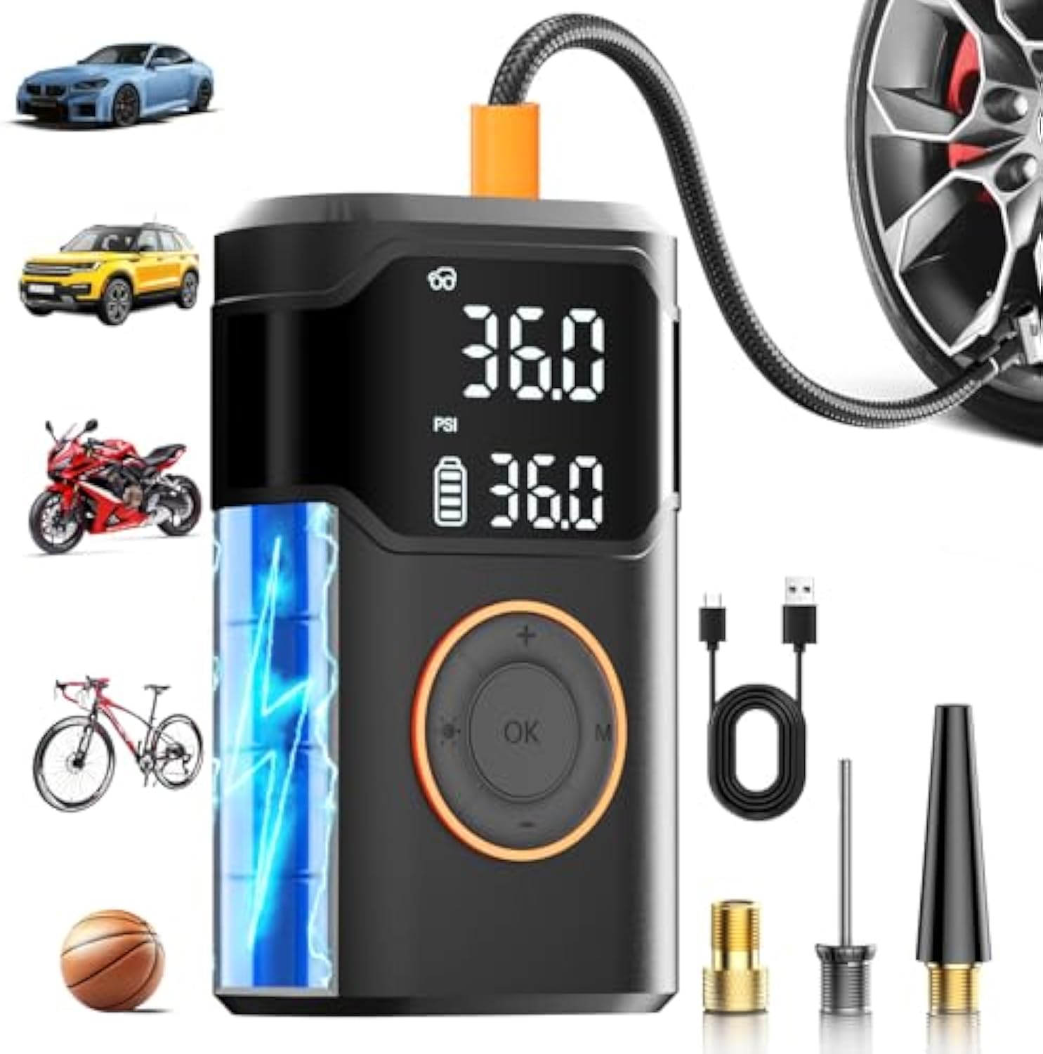 Car Portable Tire Inflator - Automatic Rechargeable Electric Mini Digital Wireless